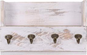 img 3 attached to 📬 Washed White Distressed Pine Wood Wall Mounted Mail Rack - Key & Letter Holder Organizer for Entryway, Kitchen, Hallway - Wall Mount, Office with 4 Key Hooks