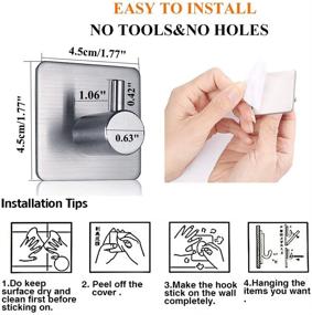 img 2 attached to 🧷 4-Pack Waterproof Stainless Steel Adhesive Towel Hooks - Heavy Duty Hooks for Bathroom, Kitchen, Door, Window, Cabinet - Ideal for Hanging Coats, Hats, and Towels