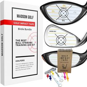 img 4 attached to 🔍 Optimized Search: Madson Golf Club Impact Tape & Swing Trainer Bundle with Training Aids - Face Stickers, Tees, Measuring Tape, Practice Journal (150 Labels)