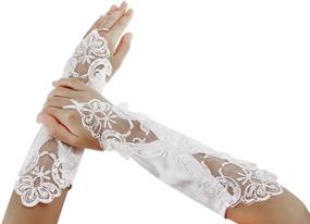img 2 attached to 👧 Pageant Satin Bowknot Wrist Long Lace Wedding Dress Gloves for Flower Girls - Ages 5-12