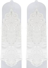 img 1 attached to 👧 Pageant Satin Bowknot Wrist Long Lace Wedding Dress Gloves for Flower Girls - Ages 5-12