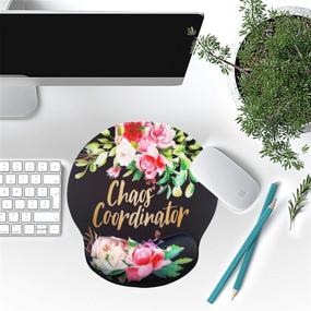 img 2 attached to 🐭 Eleville Ergonomic Mouse Pad - Chaos Coordinator Funny Saying, Memory Foam Wrist Rest, Lycra Cloth Top, Non-Slip Base - Cute Fashionable Design for Gaming, Office, Home, Travel (mp2)