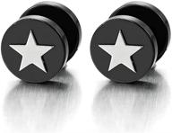 🌟 bold black steel pentagram star stud earrings for men and women: cheater fake ear plugs gauges (2 pcs) logo