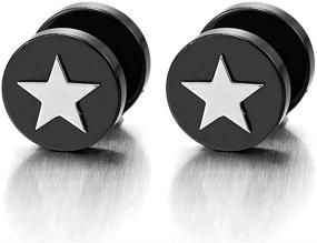 img 3 attached to 🌟 Bold Black Steel Pentagram Star Stud Earrings for Men and Women: Cheater Fake Ear Plugs Gauges (2 pcs)