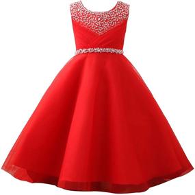 img 4 attached to 👗 First Communion Organza Sequin Pearls Flower Girl Dress with Train - Castle Fairy Girls