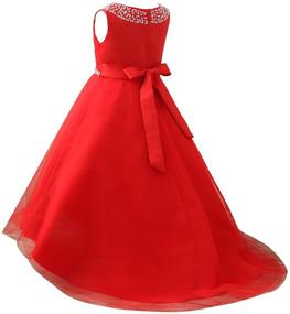 img 2 attached to 👗 First Communion Organza Sequin Pearls Flower Girl Dress with Train - Castle Fairy Girls