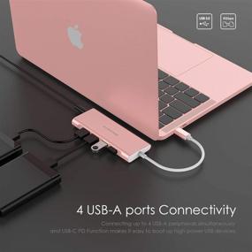 img 1 attached to LENTION USB C Hub: Certified Type C Multiport Adapter with 4 USB 3.0 and Type C 🔌 Charging - Compatible with MacBook Pro, Mac Air, Surface, Chromebook, and More - Stable Driver, Rose Gold (CB-C31)