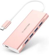 lention usb c hub: certified type c multiport adapter with 4 usb 3.0 and type c 🔌 charging - compatible with macbook pro, mac air, surface, chromebook, and more - stable driver, rose gold (cb-c31) logo