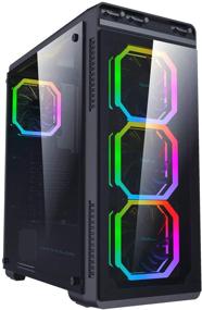 img 4 attached to Apevia Aura-P-BK Mid Tower Gaming Case: Full-Size Tempered Glass Panels, RGB Fans, Black Frame