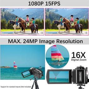 img 2 attached to kimire Full HD 1080P Camcorder Digital Camera Recorder, 15FPS, 24MP, 3.0 Inch LCD, 270 Degree Rotation, 16X Digital Zoom, 2 Batteries - Black