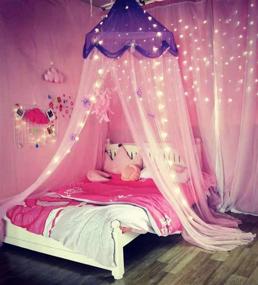 img 4 attached to Nattey Comfort Blue Star Lace Mosquito Net Bed Canopy Curtain for Girls: Purple and Pink Bed Canopy for Girls Bed with Fire Retardant Fabric
