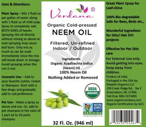 img 2 attached to 32 Fl. Oz Verdana USDA Organic Neem Oil - Cold Pressed, Non GMO Certified - Unrefined, 🌿 High Azadirachtin Content - 100% Pure Neem Oil, No Additives - Leafshine, Pet Care, Skin Care, Hair Care