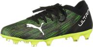 puma ultra soccer shoes: stylish black, white, and yellow design logo