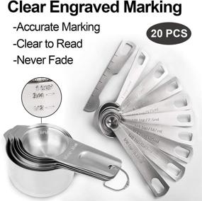 img 2 attached to 🥄 20-Piece Stackable Measuring Cups and Spoons Set - Food-Grade Stainless Steel Measure Cup Set for Cooking and Baking, Includes 7 Cups, 9 Spoons, Level, Magnetic Chart - Enhance Your Kitchen Measurements