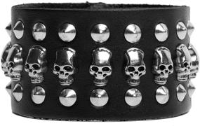 img 1 attached to Studded Leather Bracelet with Skull, Wide Belt Wrist Strap for Bikers and Punk Rock Enthusiasts