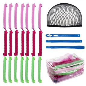img 2 attached to 🌀 Spiral Curls Hair Curlers Kit: Styling Rollers Tools with Styling Hook, Liner Wig Cap for 21.6in/55cm Hair (21 PCS)