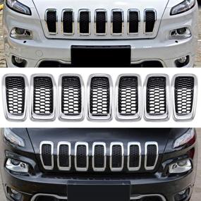 img 3 attached to 🚙 Enhance Your Jeep Cherokee: Black Mesh Honeycomb Chrome Ring Front Grille Inserts, Perfect OE Replacement for 2014-18 Jeep Cherokee