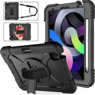 📱 avakot ipad air 4th generation case with pencil holder - full body shockproof rubber cover w/ 360° rotating kickstand, hand grip, shoulder strap - ipad 10.9 inch/pro 11 inch 2020 & 2018 - black logo