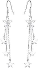 img 4 attached to Shiny Starlight Hollow Star Earrings - Long Tassel Dangle Earrings for Women, Five-Pointed Star Stud Earrings for Girls