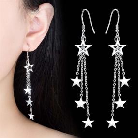 img 2 attached to Shiny Starlight Hollow Star Earrings - Long Tassel Dangle Earrings for Women, Five-Pointed Star Stud Earrings for Girls