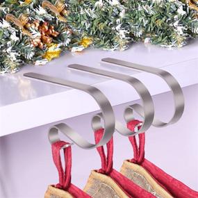 img 1 attached to 🎄 Enhance Your Christmas Decor with TAROSE Silver Stocking Holder Set - 6 Hooks for Festive Mantle or Fireplace Display