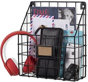 img 1 attached to 📚 Wall35 Rivista File Holder: Stylish Chicken Wire Mail and Magazine Organizer for Home Office Desk, Durable Metal in Black