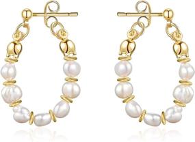 img 4 attached to Exquisite Pearl Hoop Earrings: Handmade 925 Silver Baroque Cultured Pearls, Vintage Style, Hypoallergenic, 18K Gold Plated Jewelry for Women and Girls