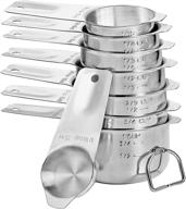 🥄 8 piece set of stainless steel measuring cups: includes 1/16 cup, 1/8 cup, 1/4 cup, 1/3 cup, 1/2 cup, 2/3 cup, 3/4 cup, and 1 cup logo