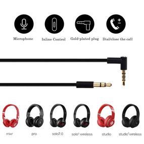 img 1 attached to Black Audio Cable Cord Wire Replacement, Compatible with Beats Headphones Studio Solo Pro Detox Wireless Mixr Executive Pill. Includes In-Line Mic and Control for Enhanced Experience.