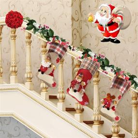 img 1 attached to 🧦 Aitey Christmas Stocking Set - 18-inch Santa, Snowman, and Reindeer Plush Characters with Faux Fur Cuff - Xmas Decorations Party Accessory (Short Hat2)