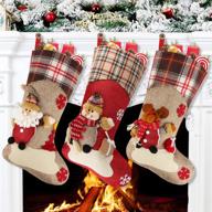 🧦 aitey christmas stocking set - 18-inch santa, snowman, and reindeer plush characters with faux fur cuff - xmas decorations party accessory (short hat2) логотип