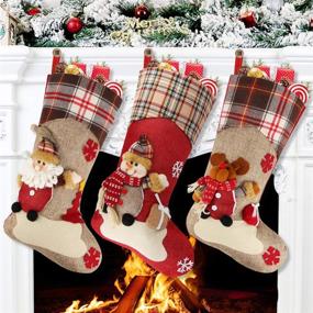 img 4 attached to 🧦 Aitey Christmas Stocking Set - 18-inch Santa, Snowman, and Reindeer Plush Characters with Faux Fur Cuff - Xmas Decorations Party Accessory (Short Hat2)