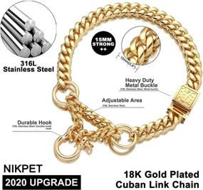 img 2 attached to 🐶 Premium 18K Gold Chain Dog Martingale Collar with Secure Buckle and Bell - Cuban Link Design for Small, Medium, Large Dogs - Strong Chew Proof Slip Collar