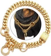 🐶 premium 18k gold chain dog martingale collar with secure buckle and bell - cuban link design for small, medium, large dogs - strong chew proof slip collar logo