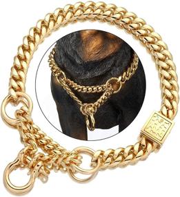 img 4 attached to 🐶 Premium 18K Gold Chain Dog Martingale Collar with Secure Buckle and Bell - Cuban Link Design for Small, Medium, Large Dogs - Strong Chew Proof Slip Collar