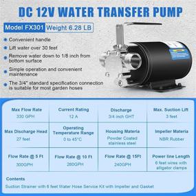 img 3 attached to 💧 High-Performance 12V Water Pump: Efficient 1/10 HP, 330 GPH with Suction Hose - Utility Pump in Black
