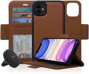 img 4 attached to 🚗 Navor Universal Car Mount & Detachable Magnetic Wallet Case with RFID Protection for iPhone 11 [6.1 inch], Vajio Series - Brown [IP11VJKTBR]