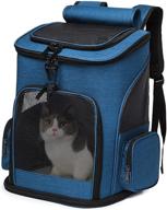 elegx expandable collapsible pet carrier backpack: ideal travel bag for small dogs cats, breathable and convenient (05blue) logo