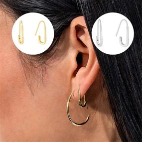 img 1 attached to Minimalist Small Hoop Earrings for Women Girls | Tiny Cute Safety Pin Cartilage Sterling Silver | Simple Chic Hypoallergenic Ear Piercing Fashion Jewelry