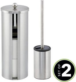 img 3 attached to 🚽 Modern Bathroom Storage Set with Toilet Brush - Includes Bowl Brush and 3 Roll Toilet Paper Canister with Lid - 2 Pieces - Brushed Stainless Steel by mDesign