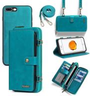 ⚡️ convenient iphone 8 plus & 7 plus wallet case - detachable magnetic flip cover with card holder and lanyard - 13 card slots - blue pu leather logo