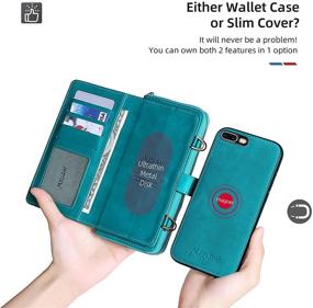 img 3 attached to ⚡️ Convenient iPhone 8 Plus & 7 Plus Wallet Case - Detachable Magnetic Flip Cover with Card Holder and Lanyard - 13 Card Slots - Blue PU Leather