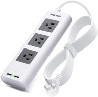🔌 jackyled power strip surge protector with usb flat plug - 9.8ft extension cord - 3 outlet portable lightweight electrical extender - usb charging station for travel, home, office - white logo