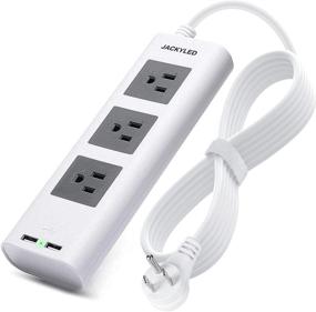 img 4 attached to 🔌 JACKYLED Power Strip Surge Protector with USB Flat Plug - 9.8ft Extension Cord - 3 Outlet Portable Lightweight Electrical Extender - USB Charging Station for Travel, Home, Office - White