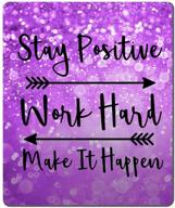 amcove custom gaming mouse pad - stay positive, work hard, make it happen inspirational quotes - purple glitter & black quote art logo