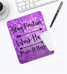 img 2 attached to Amcove Custom Gaming Mouse Pad - Stay Positive, Work Hard, Make It Happen Inspirational Quotes - Purple Glitter & Black Quote Art