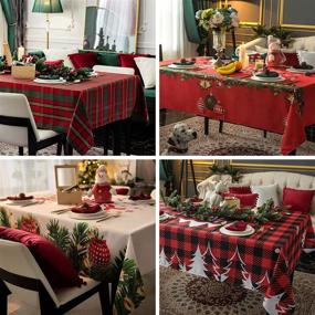 img 3 attached to 🎉 Hosonson Waterproof Holiday Tablecloth - 60X84 Inch Reusable Wipable Fabric Table Linen Cover: Ideal for Festive Decorations