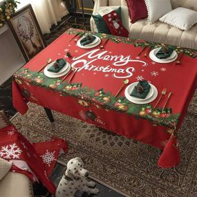 img 4 attached to 🎉 Hosonson Waterproof Holiday Tablecloth - 60X84 Inch Reusable Wipable Fabric Table Linen Cover: Ideal for Festive Decorations