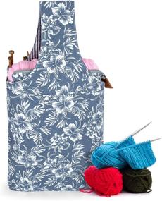 img 4 attached to 🧶 Teamoy Knitting Bag: Canvas Yarn Tote for On-the-Go Knitting, Needles & Supplies - Blue Flowers