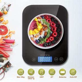 img 3 attached to Digital Kitchen Scale, CROWNFUL 22lb/11kg Food Weight Grams and oz with Waterproof Glass Surface, LCD Display, for Cooking, Baking, Electronic Scale, Battery Included (Black)